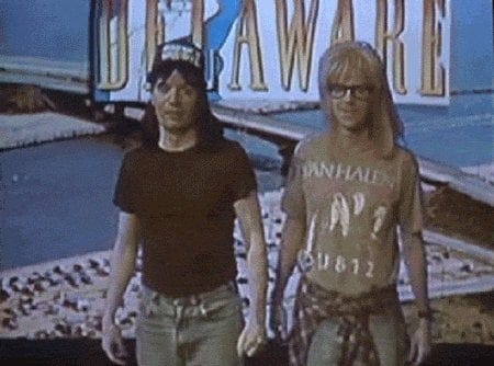 It's the 20th anniversary of Waynes World today. Here's my favorite scene  in a gif. : r/movies