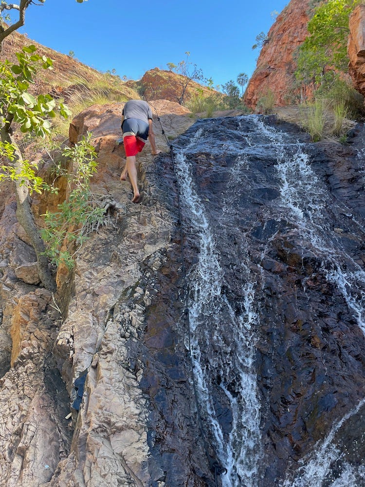 Walking up Secret Spring Waterfall, The Kimberley WA