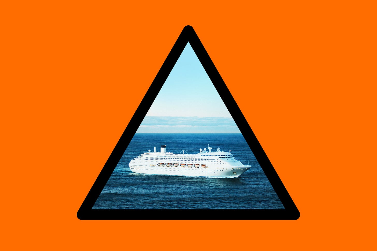Cruise Ship with Caution Sign