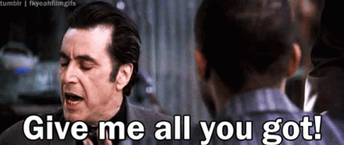 a man says give me all you got while a woman looks on