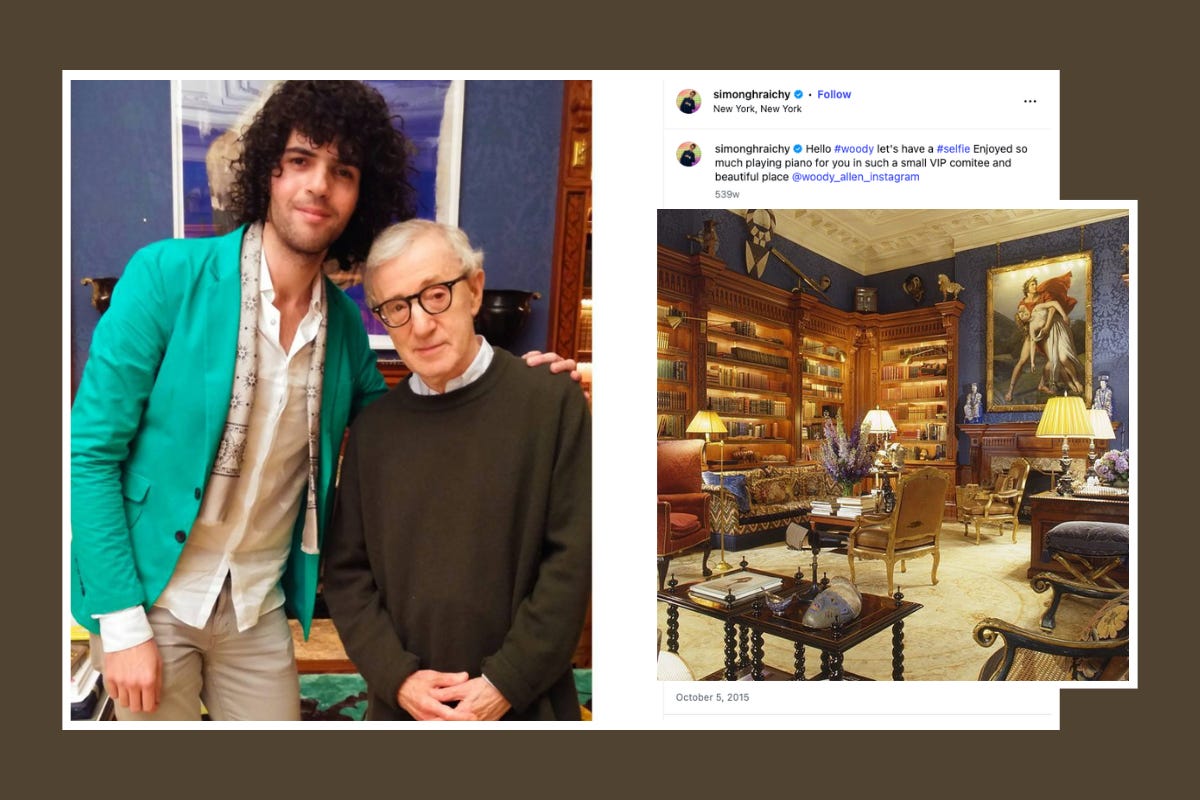 A photo of Simon Ghraichy and Woody Allen was posted to the pianist's Instagram page on October 5, 2015. The interior design appears to match that of Epstein's townhouse, as documented on the website Habitually Chic.