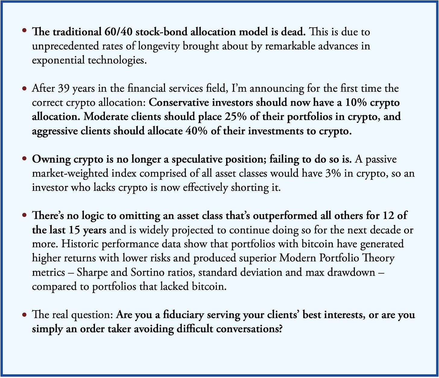 Why an RIA founder is suggesting a 10-40% crypto allocation - Blockworks