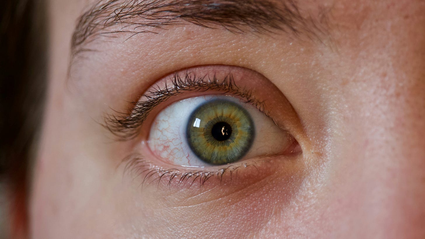 A close up of a shocked eye. 