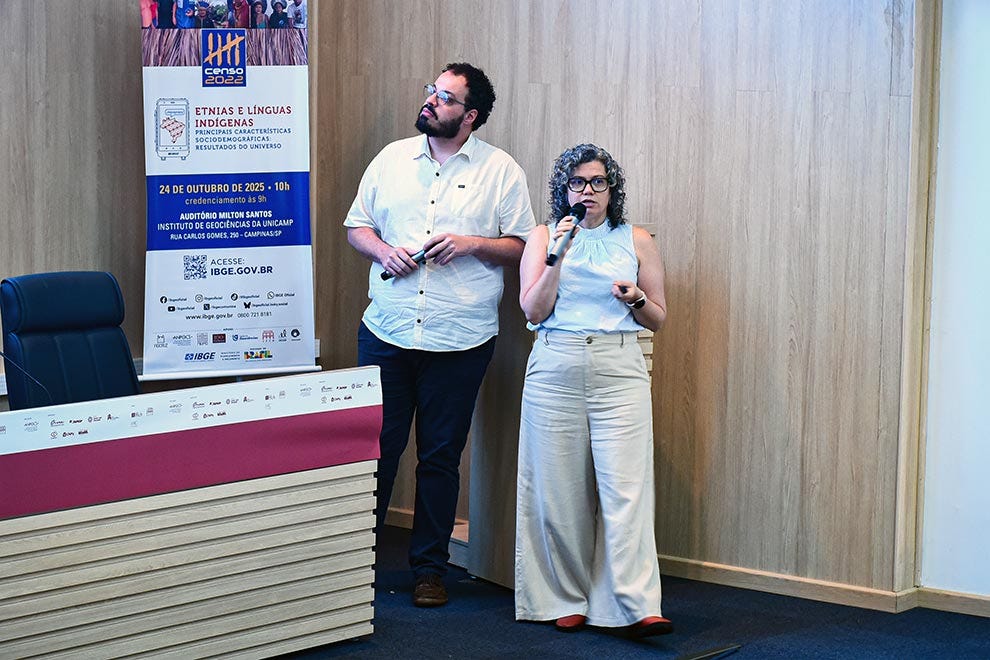 A diretora de Pesquisas do IBGE, Marta Antunes e o gerente de Territórios Tradicionais e Áreas Protegidas do IBGE, Fernando Damasco: São Paulo tem o maior número de etnias (271)