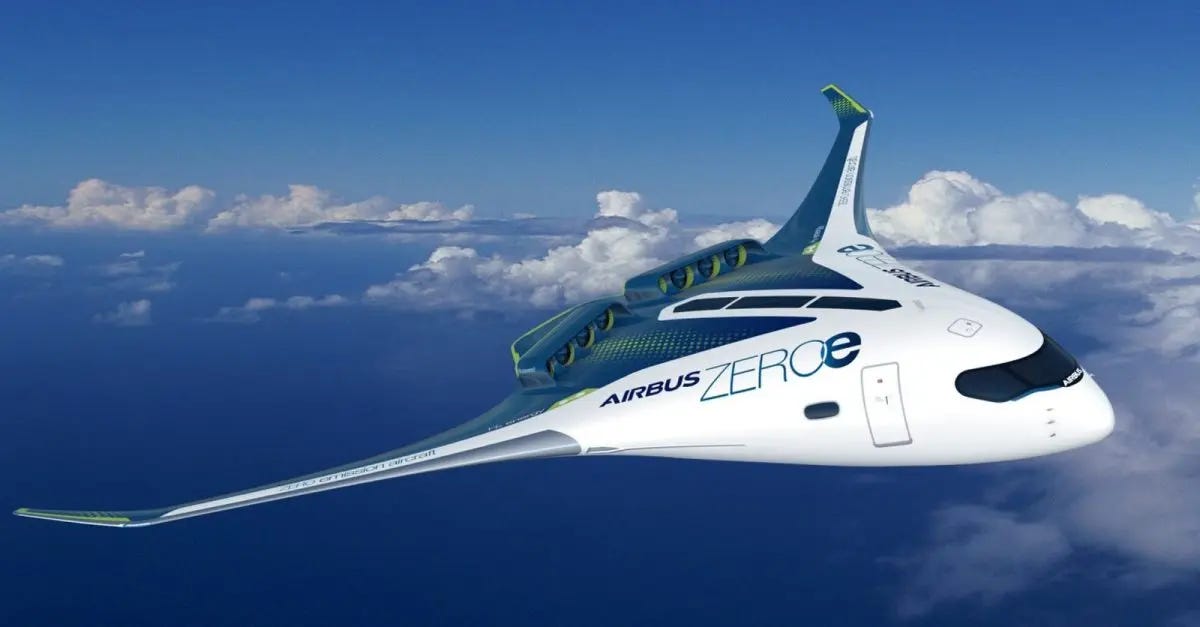 A render of Airbus' ZEROe blended-wing body concept aircraft A render of Airbus' ZEROe blended-wing body concept aircraft