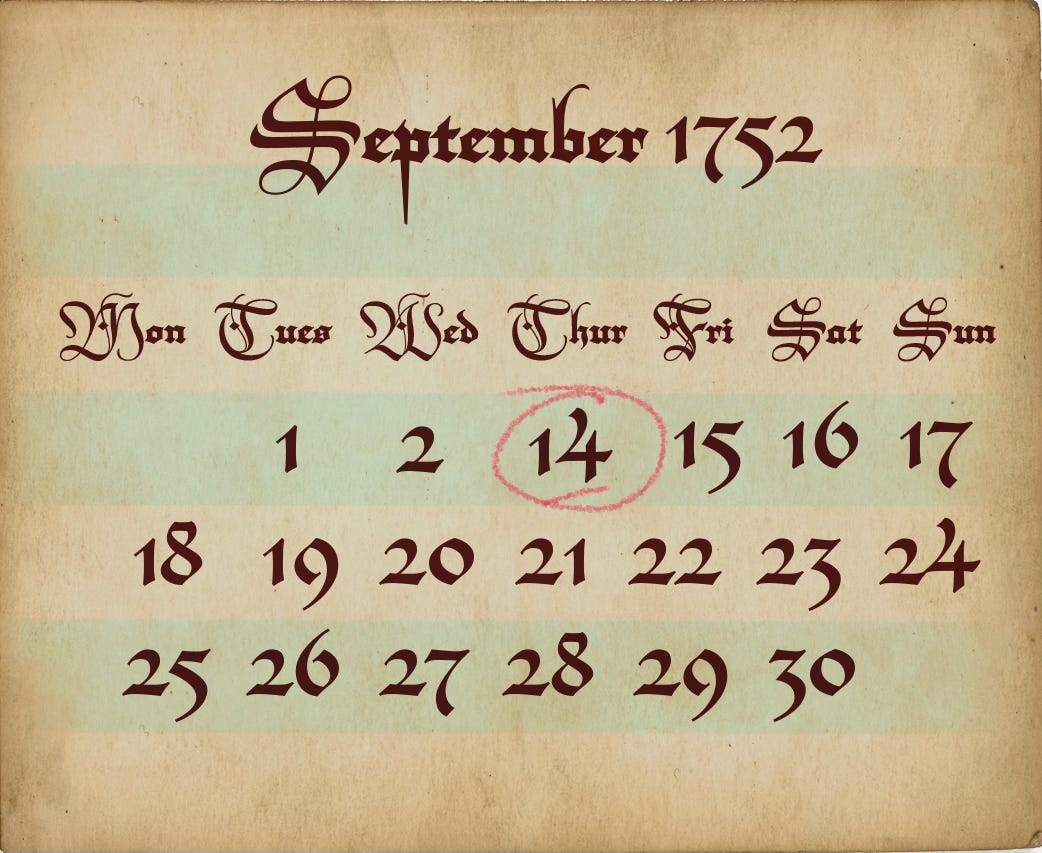 illustration of a calendar page dated September 1752