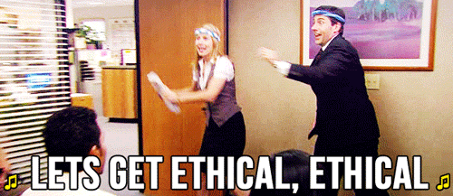 A scene from the TV series ‘The Office’. Text: ‘Let’s get ethical.’