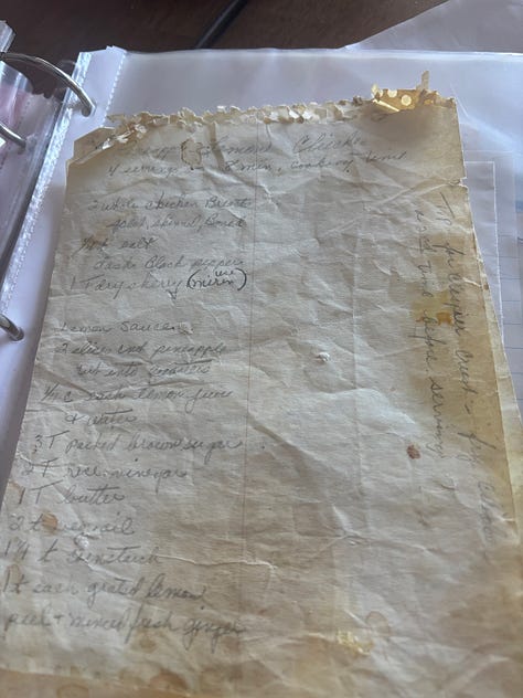 Five photos show the covers of old cookbooks and hand written recipes.