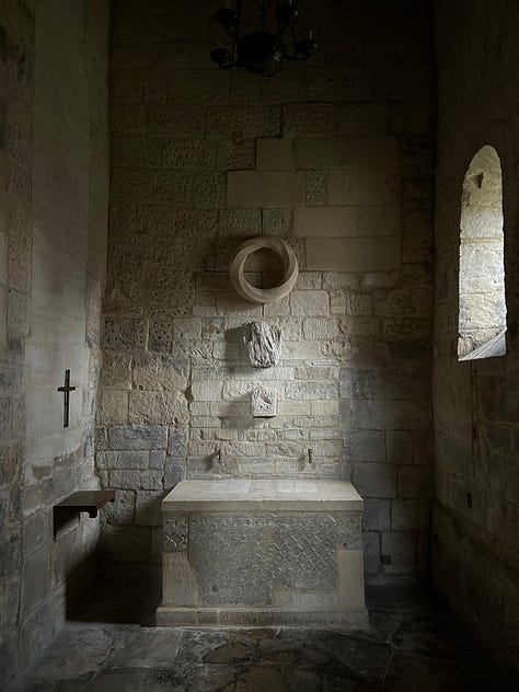 The Saxon Church of St Laurence. Exteroir and interior shots, including a stone alter and font. Outside is a Roman coffin. Images: Roland's Travels