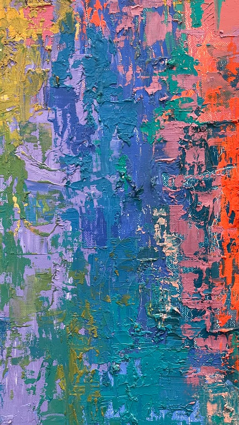 Shimmery layers of chromic colors details of a George Morrison abstract painting
