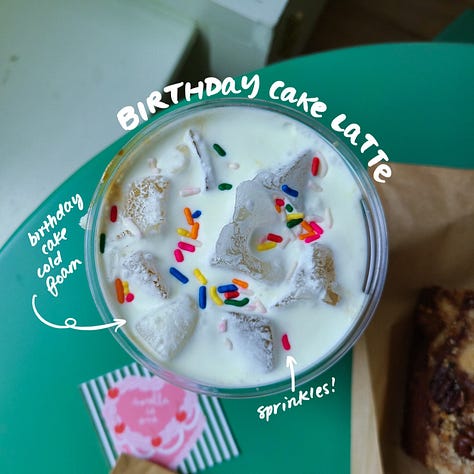 Sorella Coffee vanilla, mocha, birthday cake latte