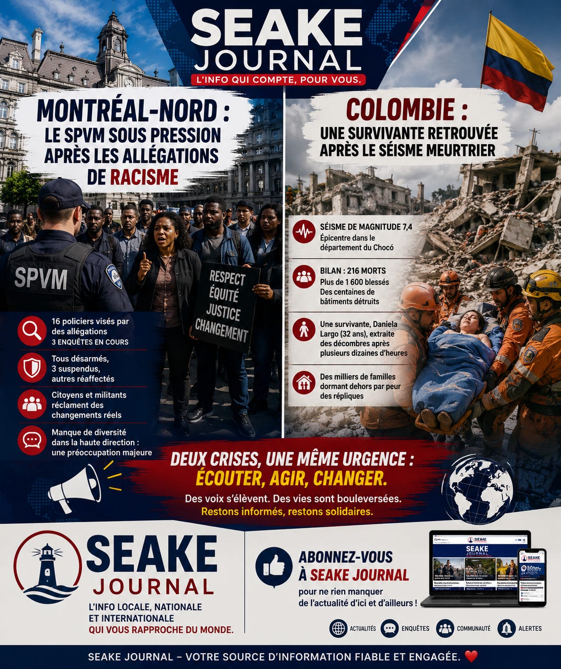 Deux crises, une même urgence : des réponses réclamées à Montréal et en Colombie Deux crises, une même urgence : des réponses réclamées à Montréal et en Colombie