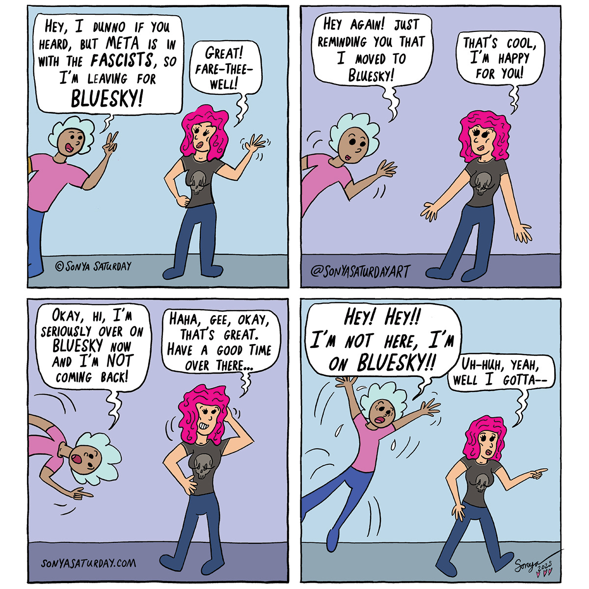 A comic strip on Bluesky by Sonya Saturday