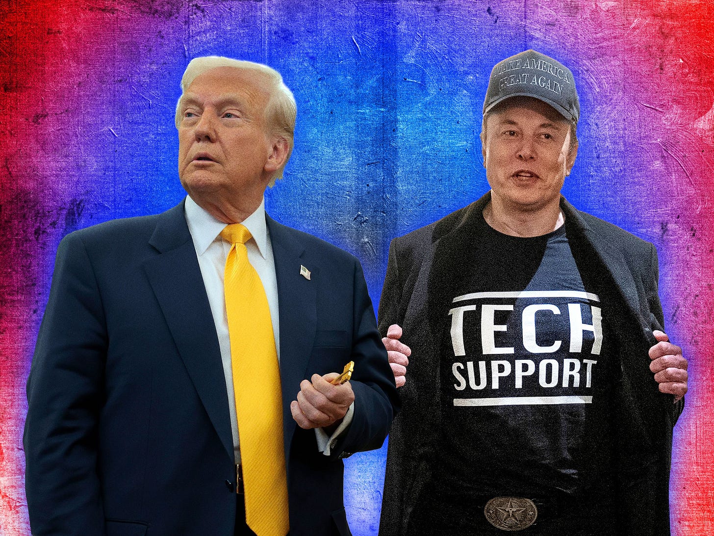 Image may contain Donald Trump Elon Musk Blazer Clothing Coat Jacket Accessories Formal Wear Tie Hat and People