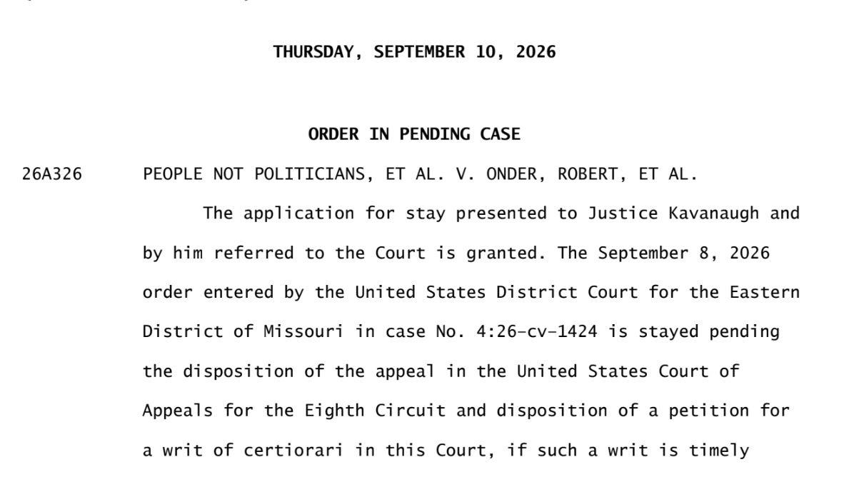 Breaking: SCOTUS blocks TRO that had thrown Missouri’s congressional elections into chaos