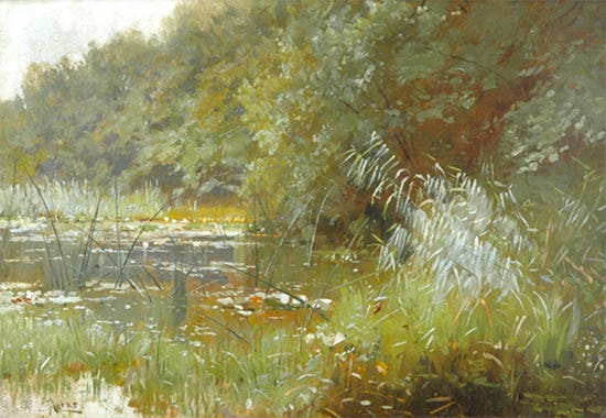 Forest Pond with Water Lilies, Walter Moras Forest Pond with Water Lilies, Walter Moras