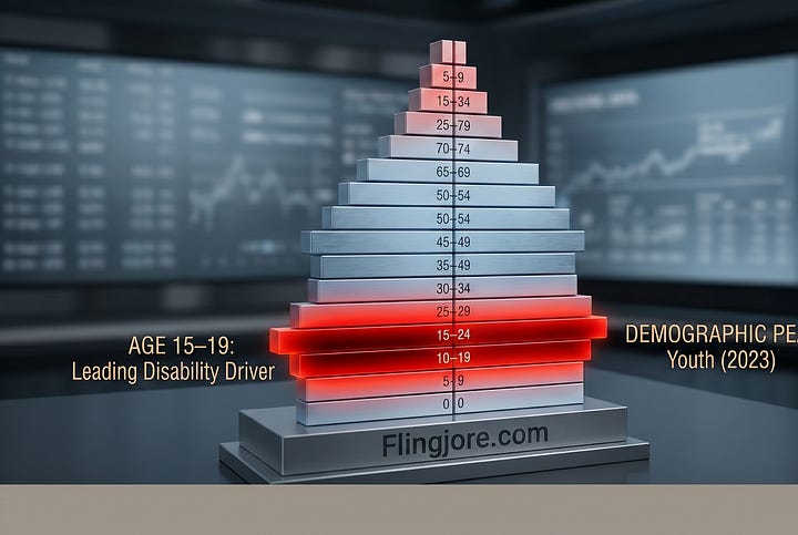 An editorial infographic displaying a vertical bar chart and data visualizations that compare the 1990 global mental health case count against the 2023 surge, emphasizing the 95.5% increase and the $1 trillion annual global economic impact.