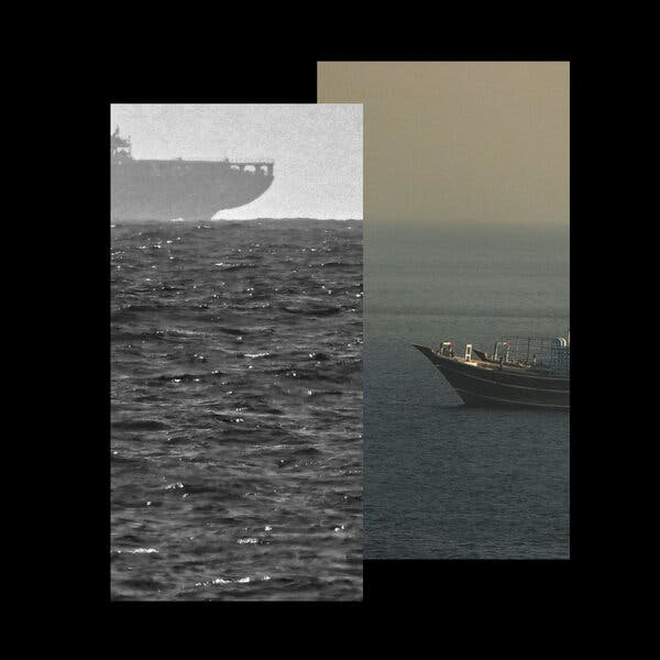 A photo illustration showing two ships at sea.