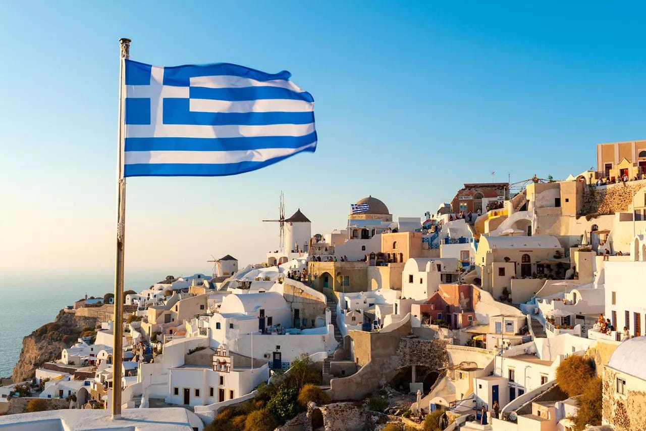 Greek Flag, Oia, Santorini, Greece