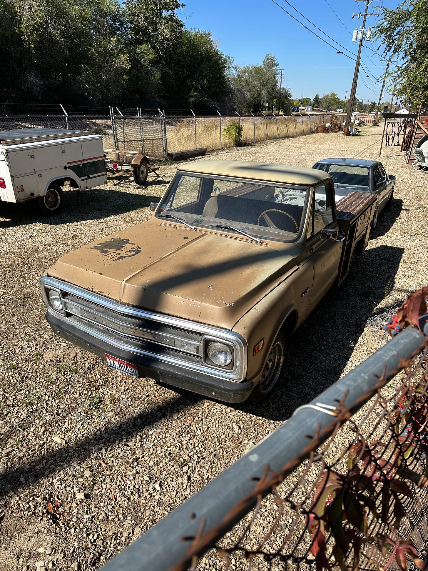 Early 70's Chevrolet truck with a utility box on the back