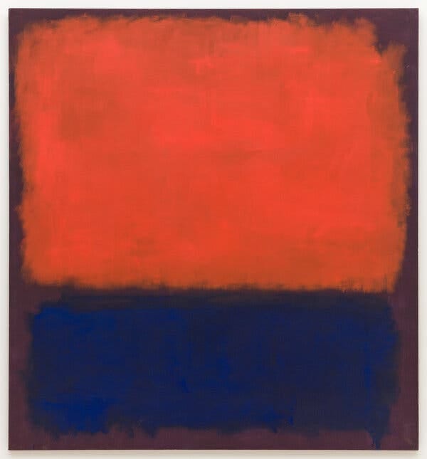 Mark Rothkoโs โNo. 14,โ whose cloudy purple background supports a huge, diffuse square the color of a persimmon and, beneath it, a rectangle of metallic blue. Mark Rothkoโs โNo. 14,โ whose cloudy purple background supports a huge, diffuse square the color of a persimmon and, beneath it, a rectangle of metallic blue.