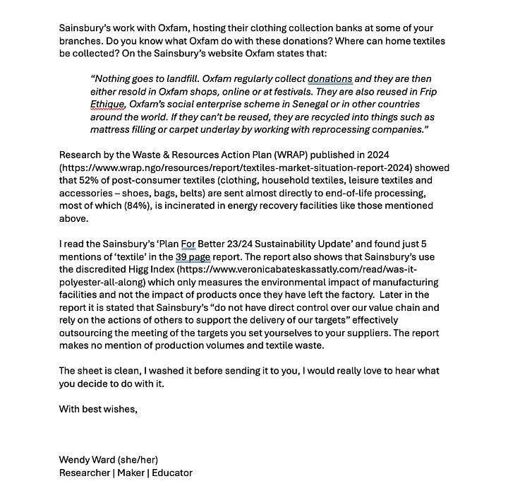 screenshot of a type written letter