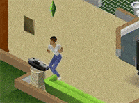 A Sim dancing to music