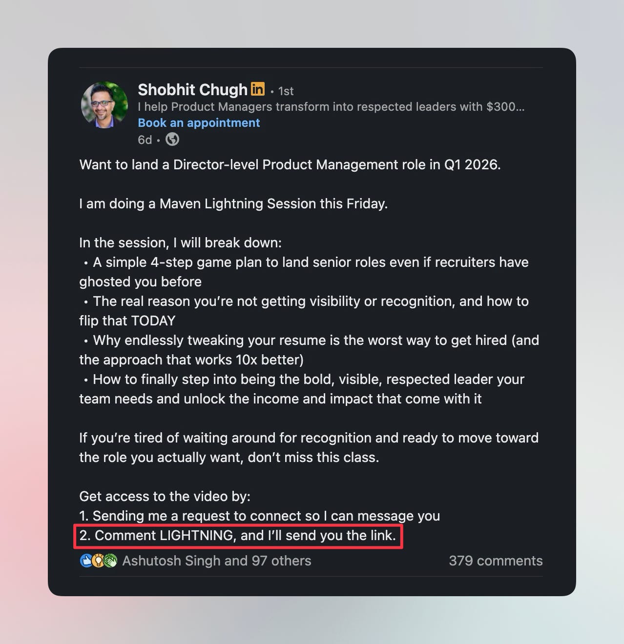 LinkedIn post comment gating example