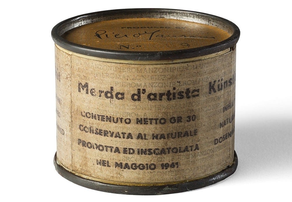Another of the tins, this time with the Italian language section of the label facing front: Merda d’artista