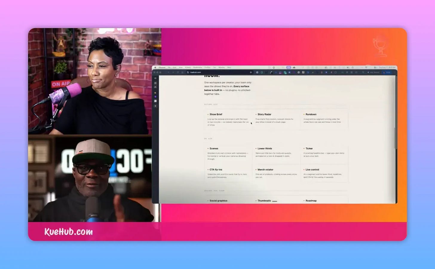 Dashboard with content production controls and tiled workspace cards