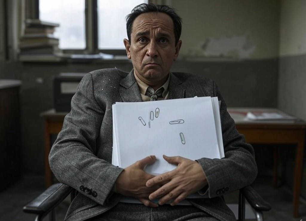 Corporate Manager Hoarding Documents and Paper Clips Corporate Manager Hoarding Documents and Paper Clips