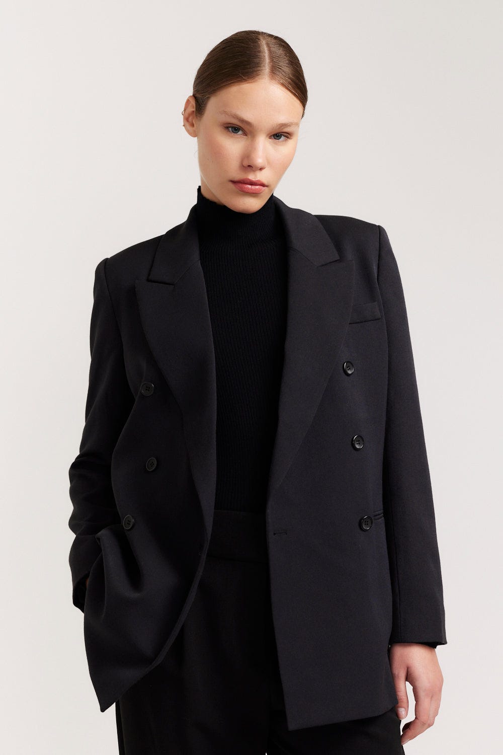 womens double breasted black blazer