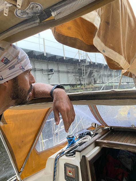 Motoring a sailboat from mooring to dock. Pacific Sea Craft motoring.