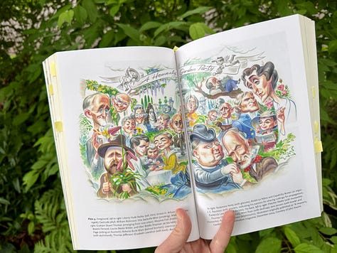 JC Raulston with Sir Roy Lancaster, an illustration of departed garden writers, and JC in Vietnam.