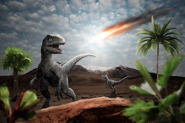 Dinosaur watching apocalyptic asteroid