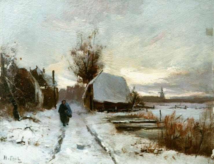 'Winterlandschap' - olieverf op doek: Hendrik Otto van Thol