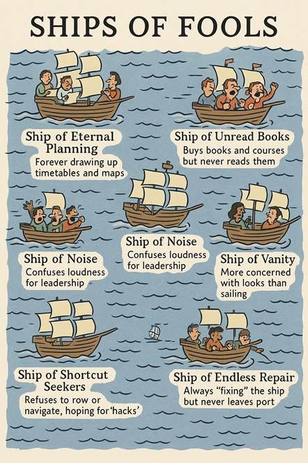 A poster of a ship of different types of ships
