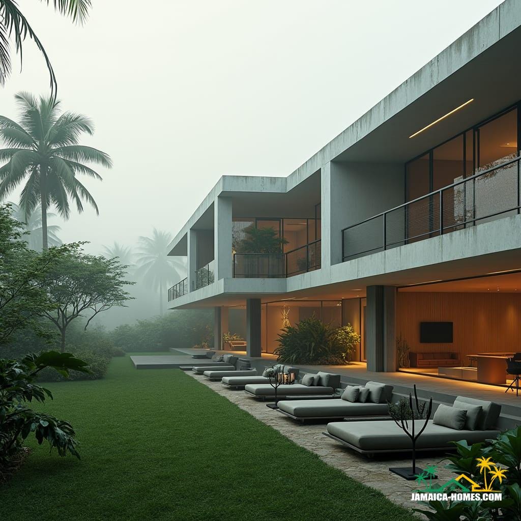 Futuristic co-living space in New Kingston, Jamaica, designed for young professionals. 