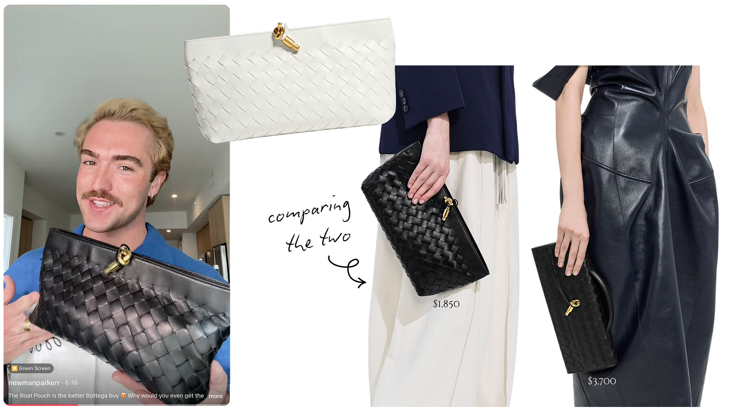 TikTok showing off the Bottega Veneta boat pouch