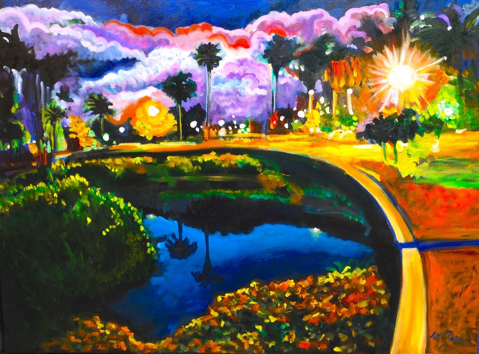 Paco Garcia Original Painting 散歩道からの眺め Paco Garcia, Original Painting on Canvas, Hand Signed with Letter
