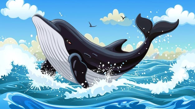 A cartoon whale jumping out of the water | Premium AI-generated image