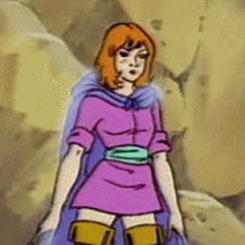 Sheila, do desenho Caverna do Dragão, vestindo sua capa de invisibilidade e desaparecendo