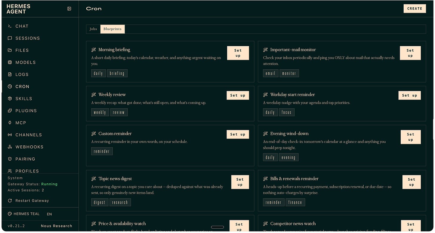 Hermes Cron Blueprints for morning briefings, mail monitoring, weekly reviews, reminders, and news digests Hermes Cron Blueprints for morning briefings, mail monitoring, weekly reviews, reminders, and news digests