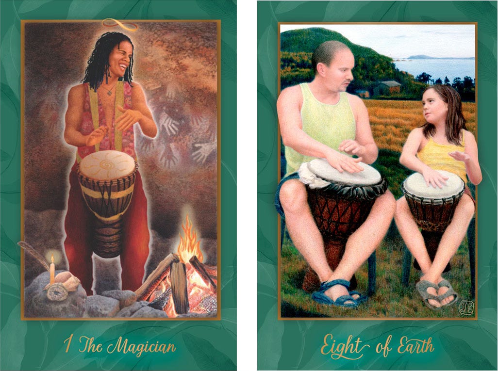 Gaian Tarot Magician and Eight of Earth. Art by JPC.