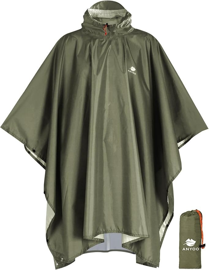 ANYOO Hooded Rain Poncho for Adult Waterproof Lightweight Raincoat | Reusable Rain Jacket for Men Women Portable Pouch &amp; Packable Design,Emergency Travel Rain Ponchos for Outdoor Hiking Camping