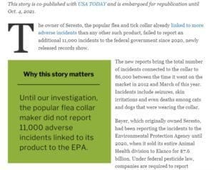 Elanco wrote a letter nearly one week ago disputing the susbtance of everything in the first three paragraphs including the lede box in green Elanco wrote a letter nearly one week ago disputing the susbtance of everything in the first three paragraphs including the lede box in green