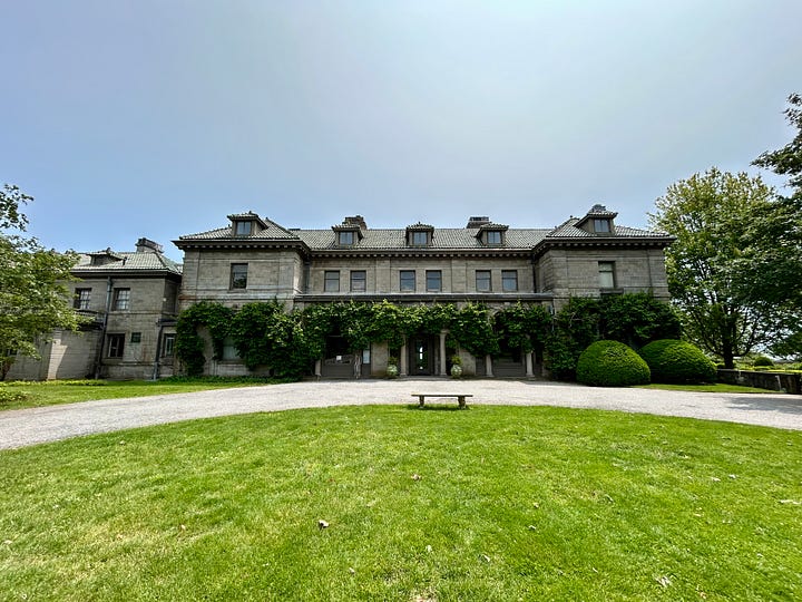 rocks, garden, grass, building, water, sky