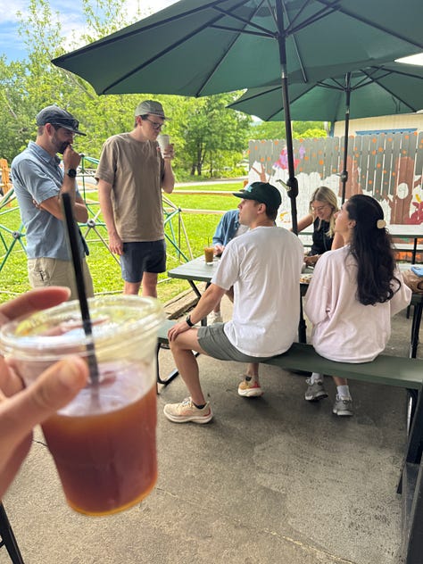 watermelon, coffee with garden, coffee with friends, patio partio, friends at party, party dish, husband and wife at wedding, shoes and weights, family