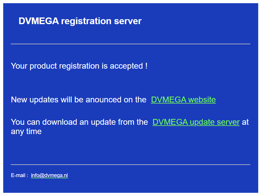 Registration acceptance notification