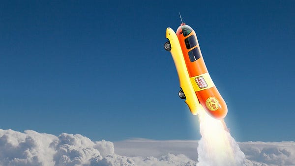 The Wienermobile blasting off into space
